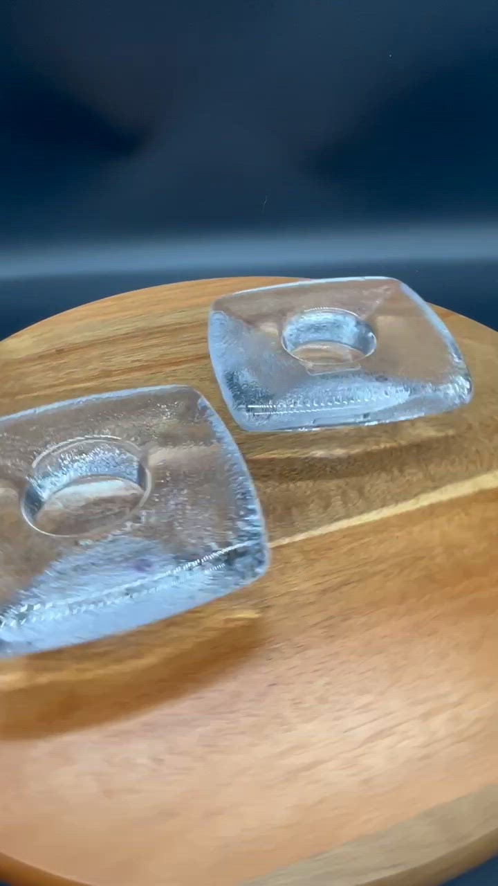 Vintage Hand-Blown and Signed Simon Pearce Crystal Tea Light Candle Holders (Pair)