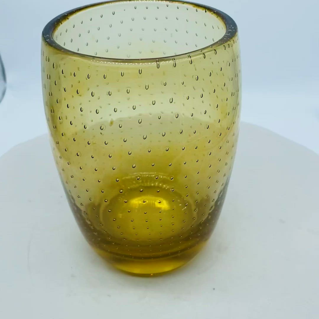 #1112 Yellow Amber Art Glass Vase Small Controlled Bubbles Bullicante