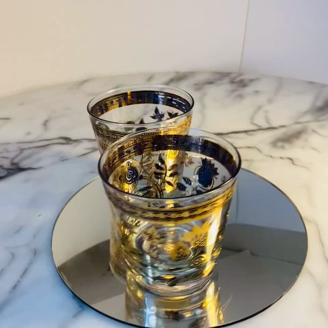 #1313 MCM Pair Gold Embellished Glasses Cutler Galaxy Low Ball Drinkware 6 oz