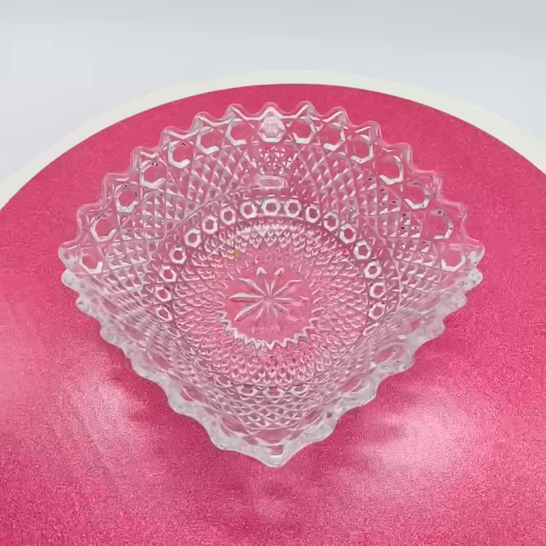 #0117 Vintage Indiana Clear Glass Candy Bowl Square Pressed Serving Dish