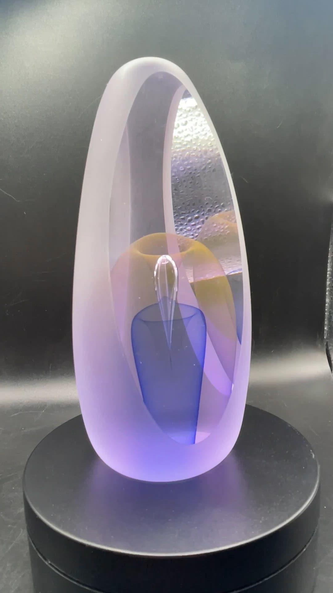 2002 Edward J. Kachurik Signed Art Satin Glass Faceted Paperweight Purple Blue