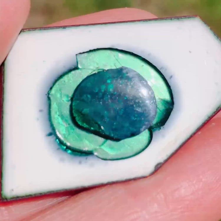 Mid Century Modernist Enamel Resin Brooch Aqua Teal Abstract Geometric Pin