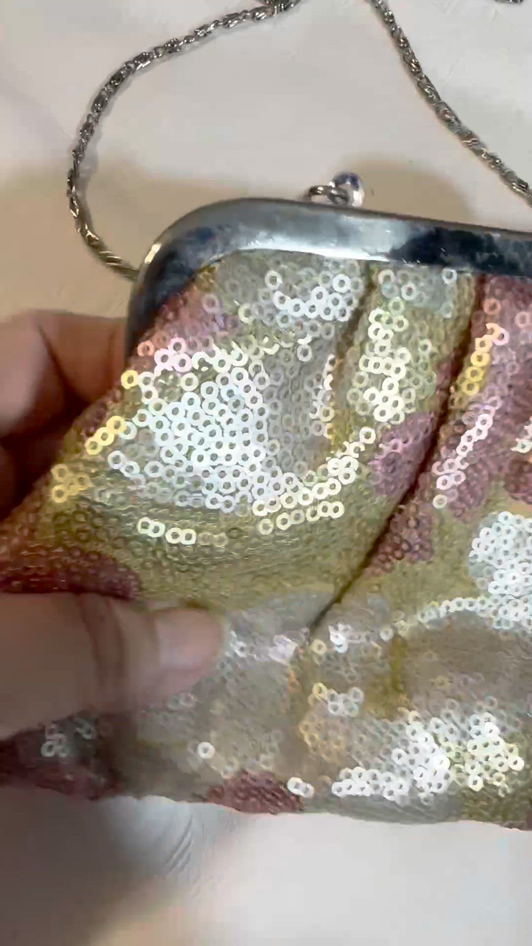 Vintage Gold Pinks White Sequin Covered Cloth Purse