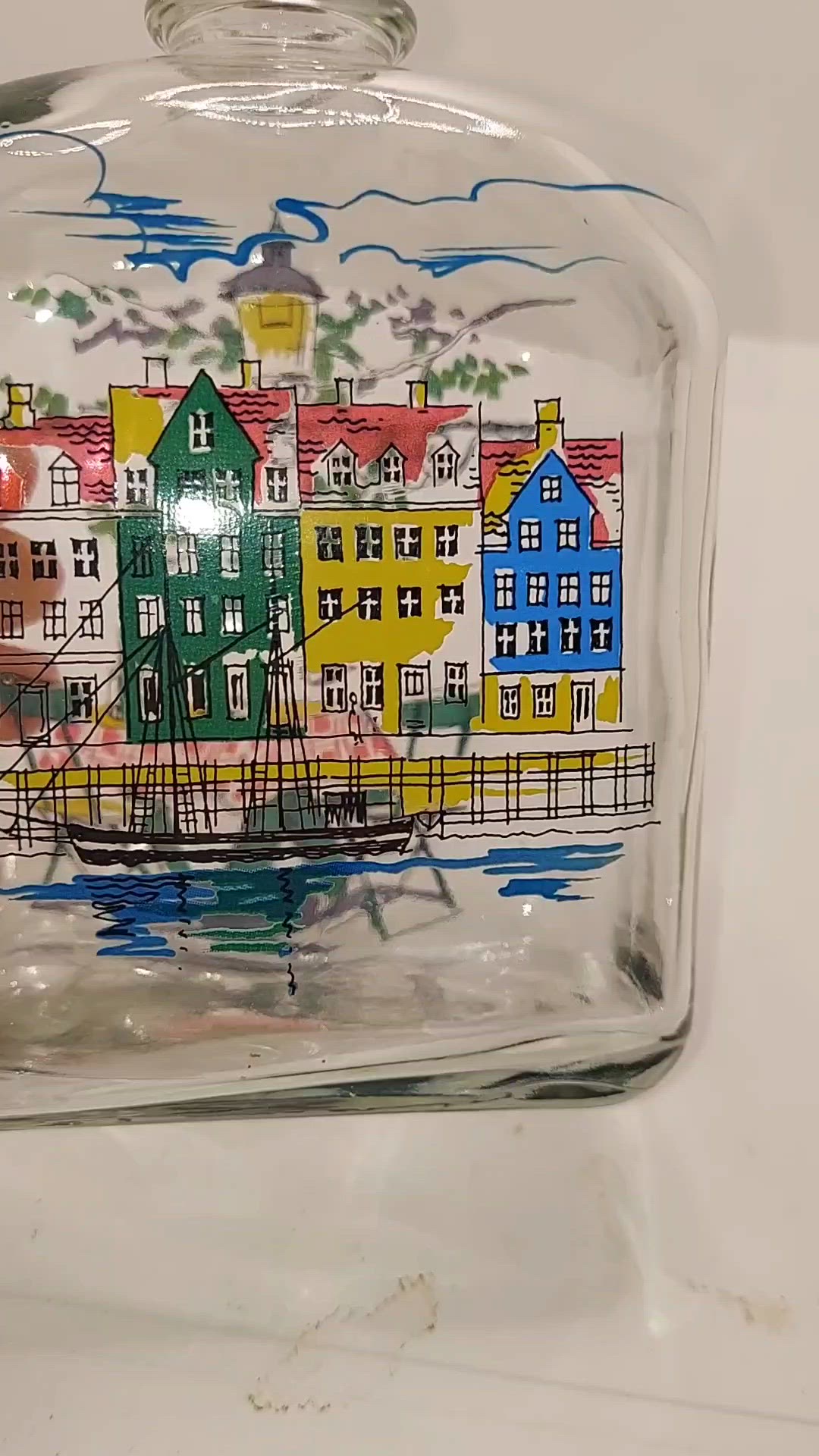 Vintage Holmegaard Amsterdam Canal Water Front Glass Decanter 1980s Cork Top
