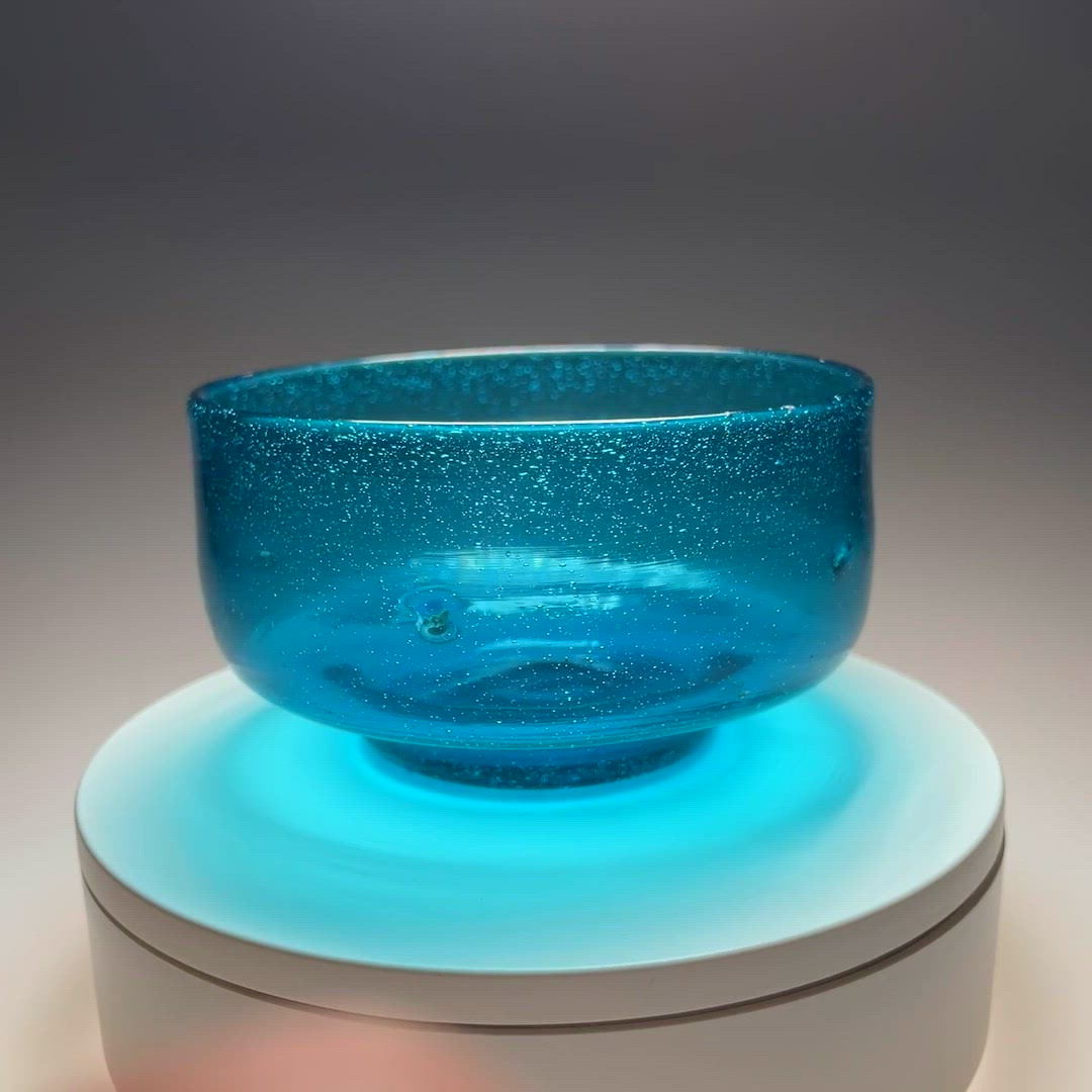 Blue Handblown Glass Bowl Candle Holder 4"