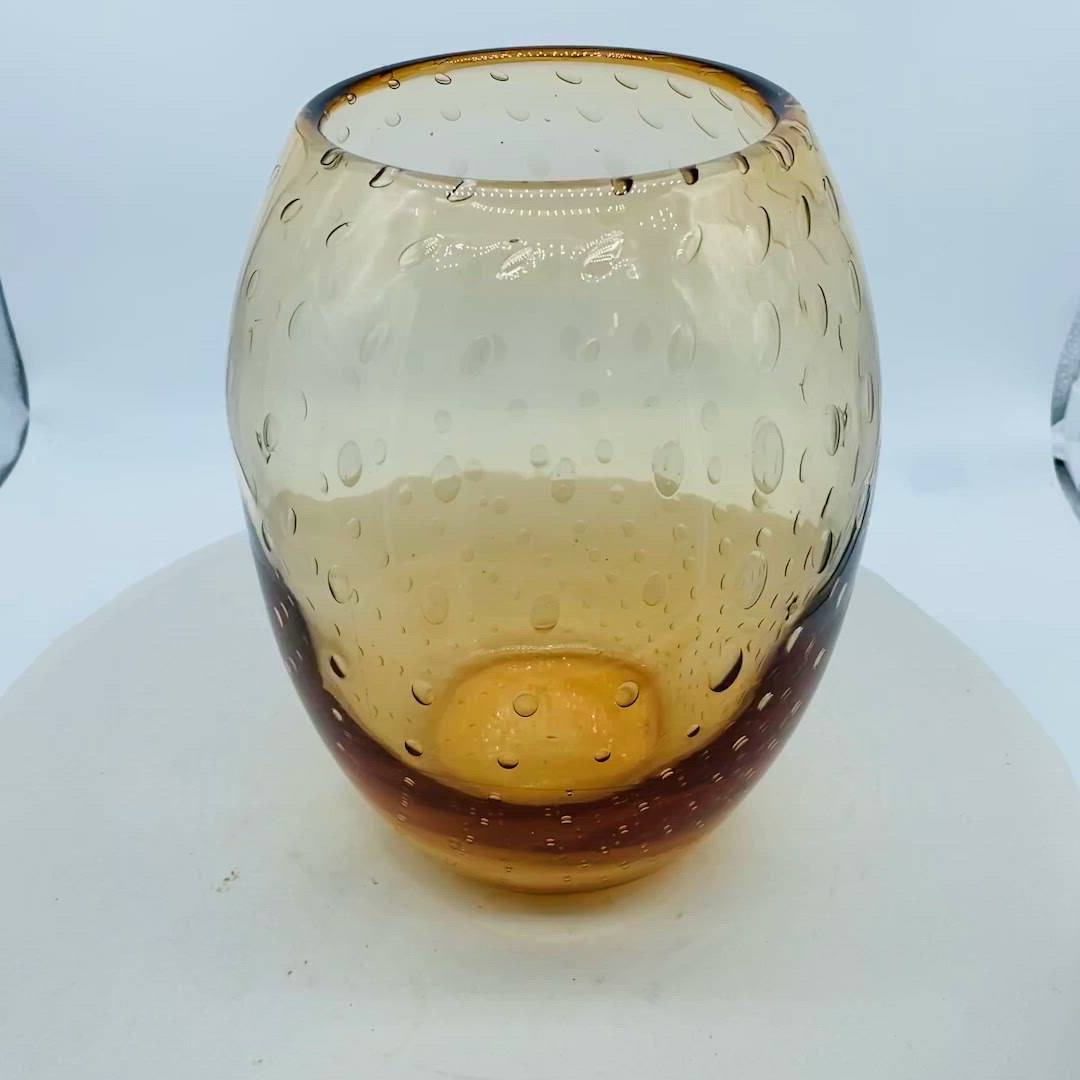 #1102 Eight Inch Brown Amber Art Glass Vase Controlled Bubbles Bullicante