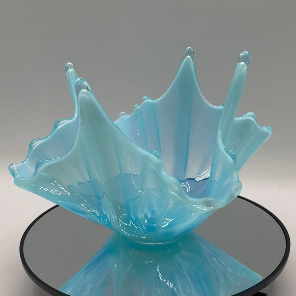 Summer - Vintage Fostoria Heirloom Opalescent Blue Opalescent Bowl Swung Handkerchief Style