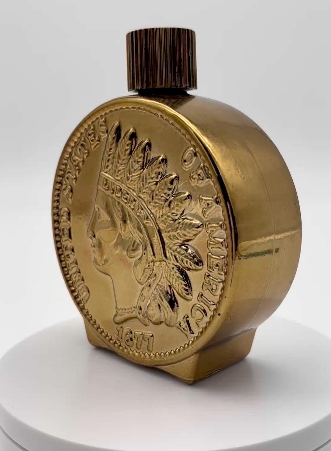 Avon 1877 Indian Head Penny Coin Decanter Bottle & Box Empty Vintage