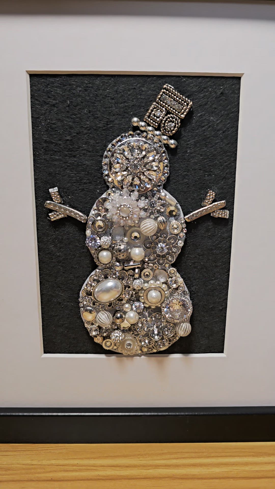 Handmade Jeweled Snowman Wall Art – Brooch & Pearl Accents