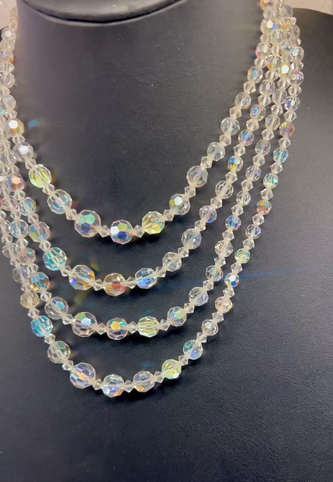 Vintage Aurora Borealis  Crystal Faceted Graduated 4 Strand Waterfall Necklace