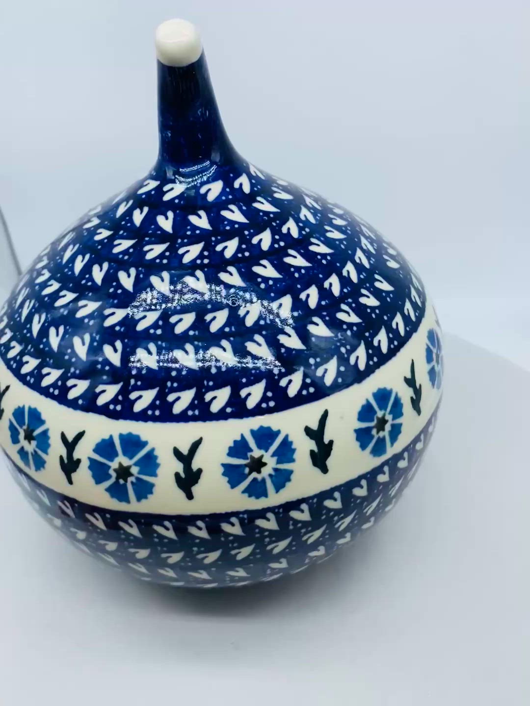 #2232b Polish Pottery Handmade Pumpkin Gourd Decor Blue and White