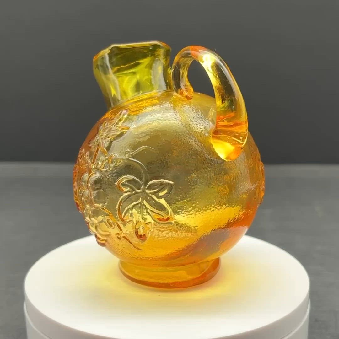 Kanawha Grape & Vine Tiny Amber Pitcher *GLOWS* *READ*