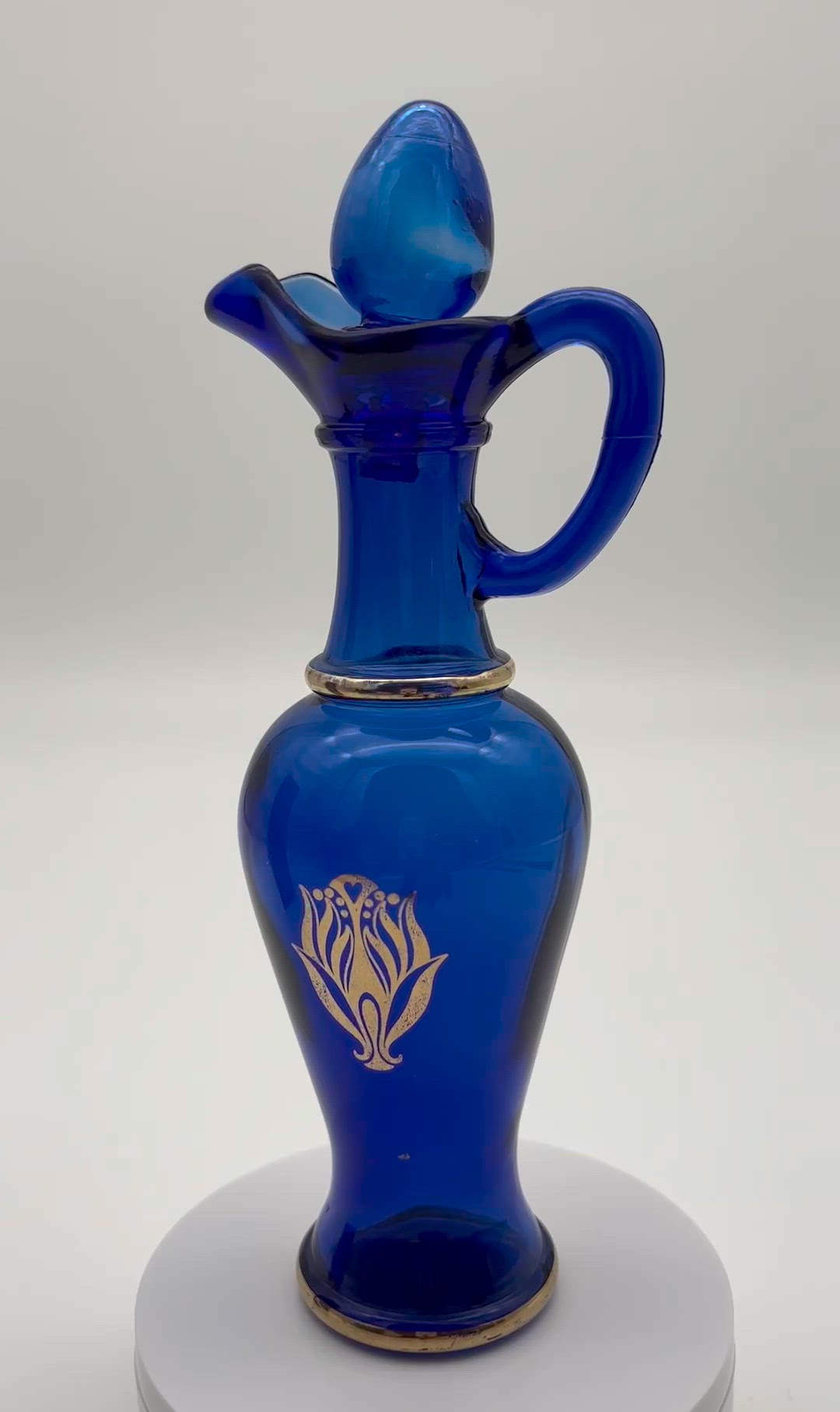 Avon Nile Blue Bath Urn - Empty Cobalt Blue Glass Decanter with Original Box - Vintage 1970s