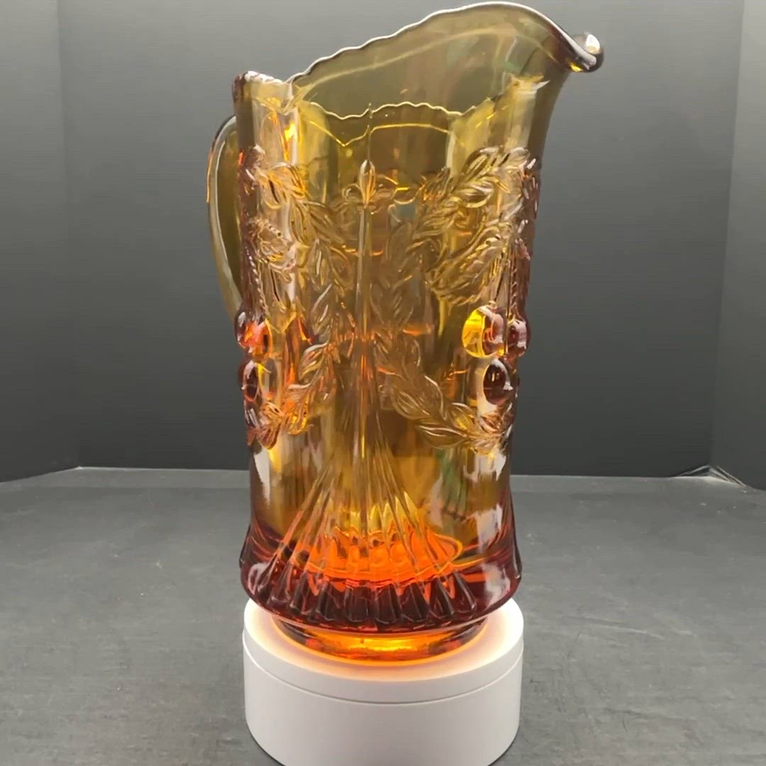 MCM L.G. Wright Amber Cherry Wreath Pitcher | Vintage