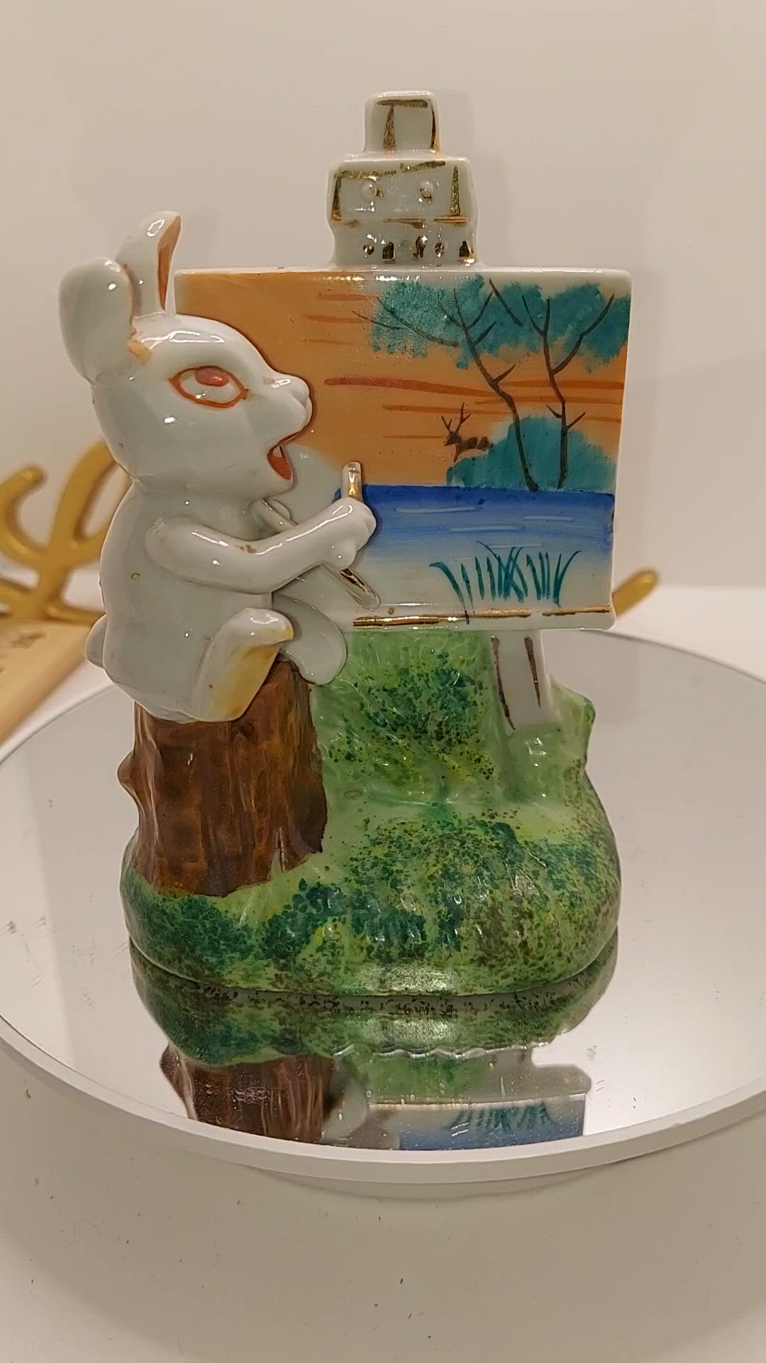 RARE Anthropomorphic Easter Bunny Rabbit Figurine Painting Wierdo Scary Creepy