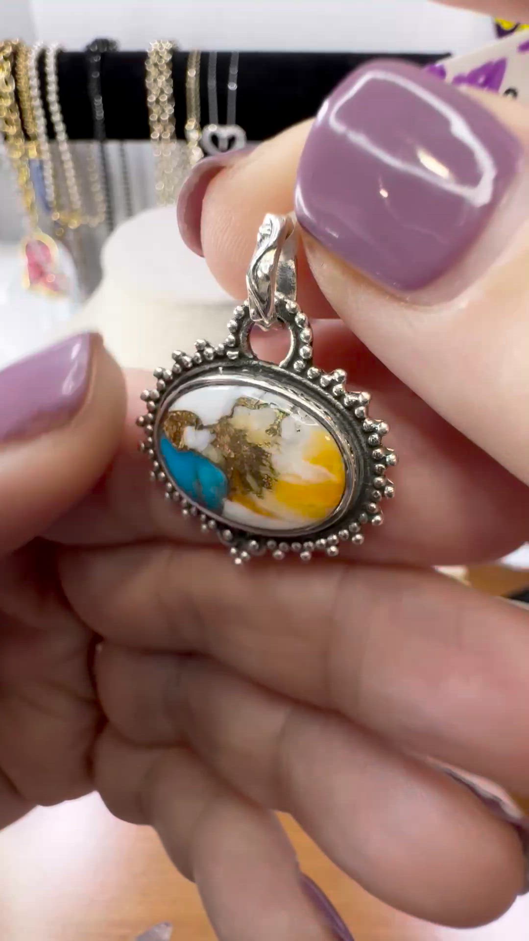 NWT .925 Silver & Spiny Turquoise Pendant 1.25” Drop -#8210