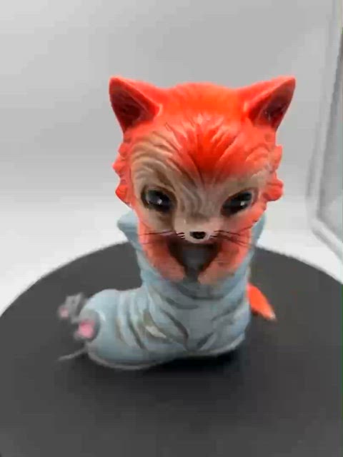 #1465 Vintage Japanese ceramic piggy bank featuring a cat and mouse.