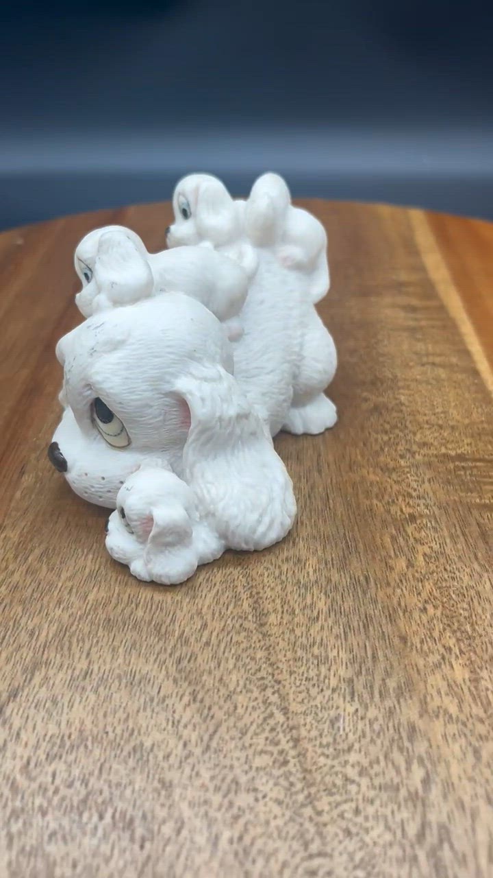 Vintage Bisque Ceramic Mother Dog & Puppies Figurine - Made in Italy