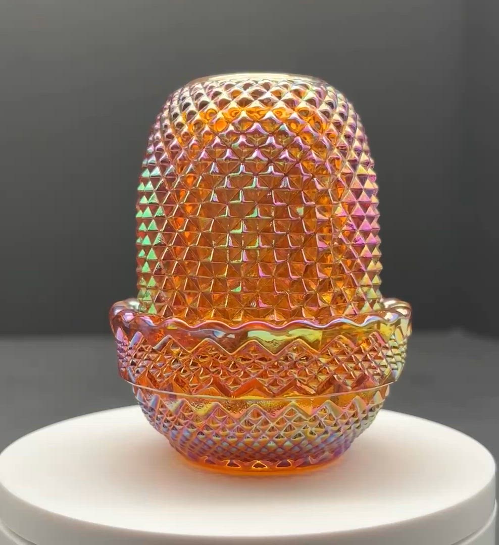 Mosser Amber Carnival Glass Glimmer Courting Fairy Lamp 4"