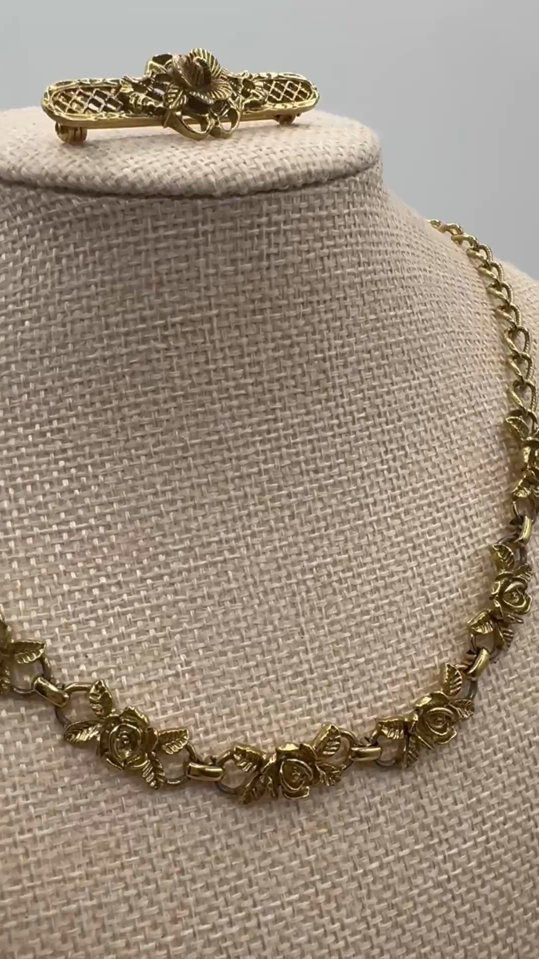 Vintage 1928 Rose Necklace & Brooch Set