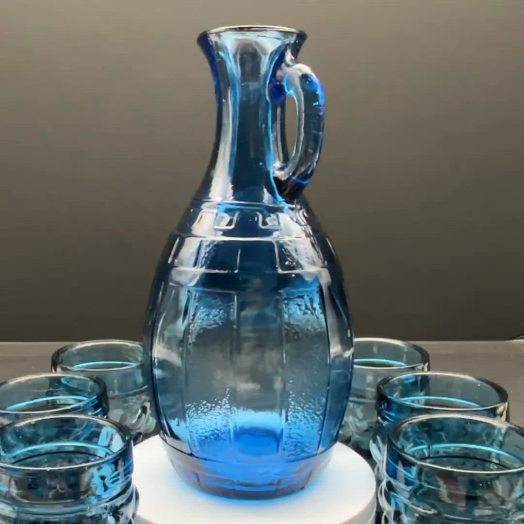 Blue Barrel & Grape 7pc Juice Set | Indiana Glass | Vintage