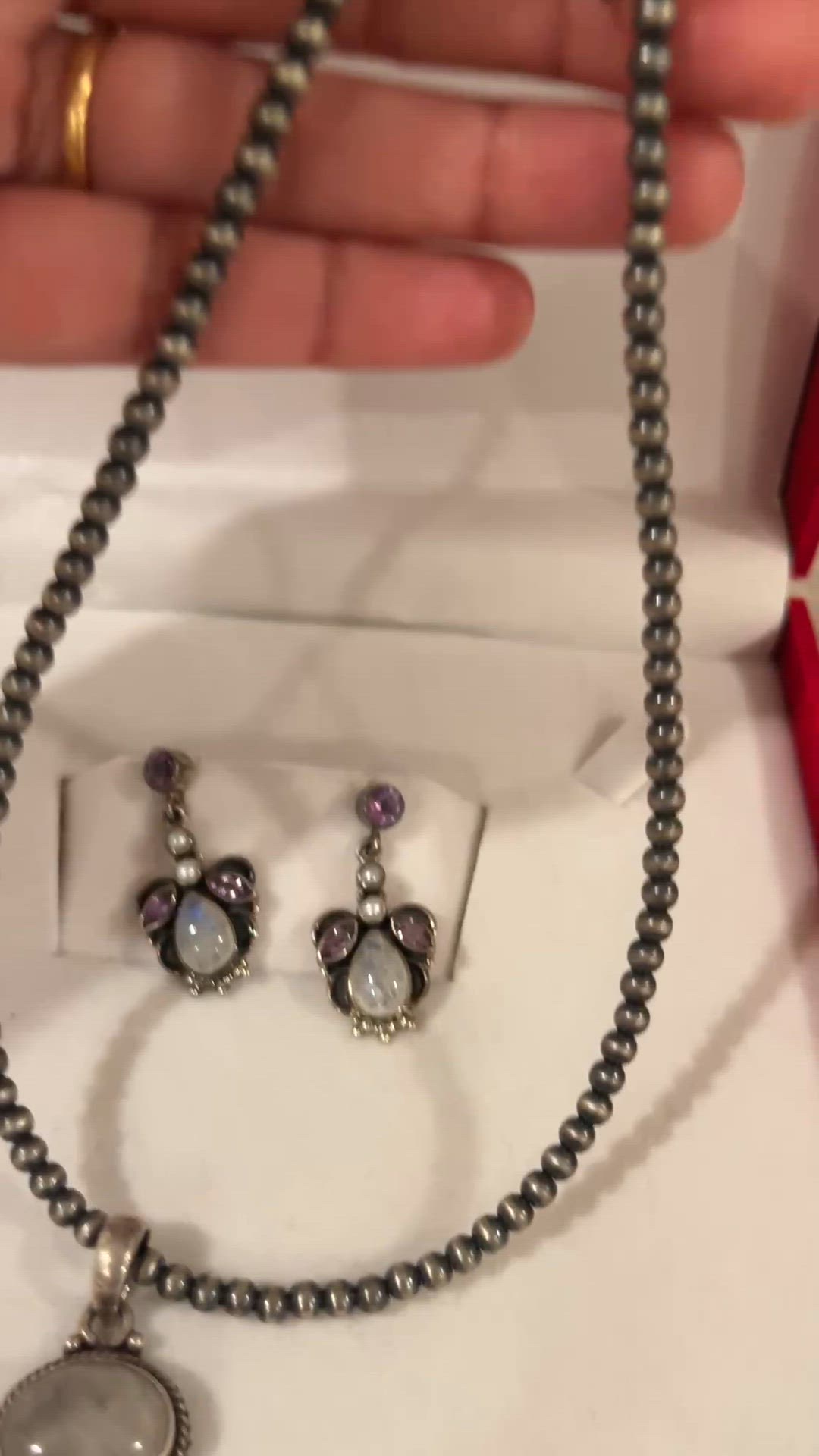 Amethyst Moonstone and Pearl in solid 925 silver Navajo Pearls set