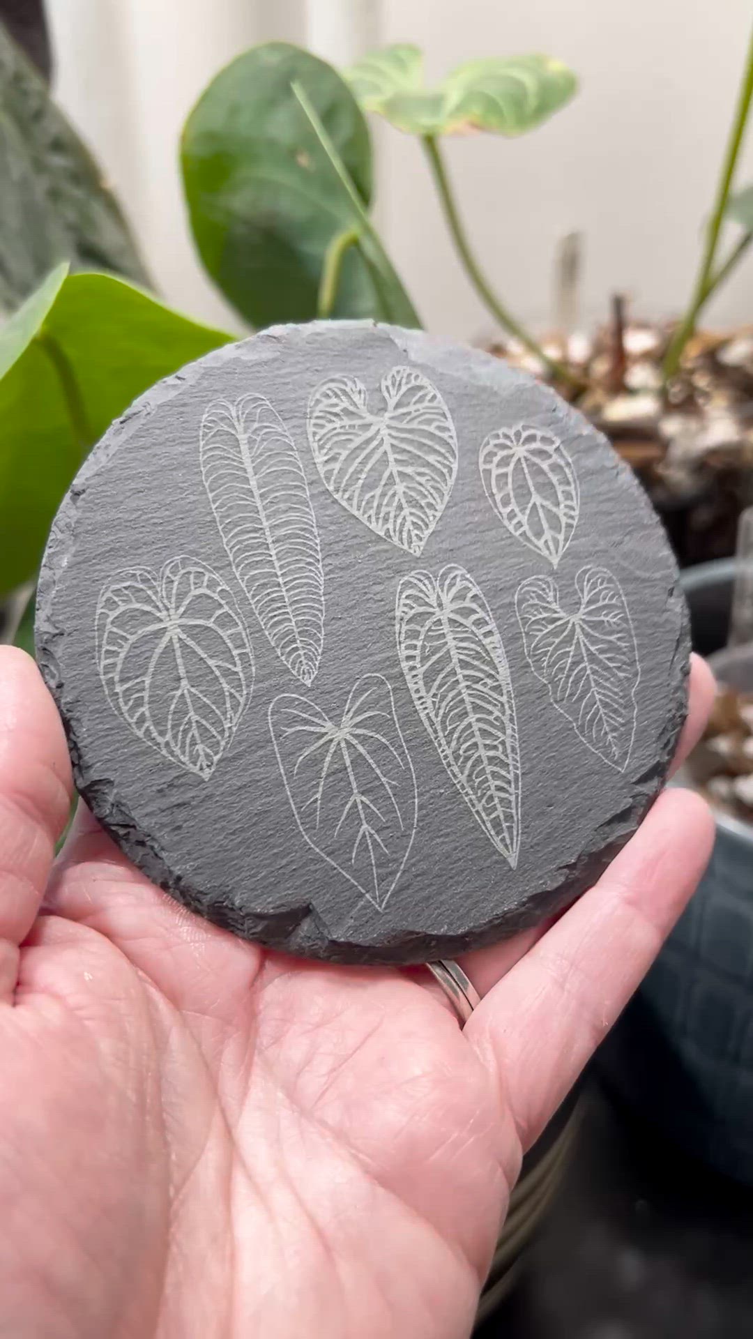 Slate Coaster with Anthurium Illustrations
