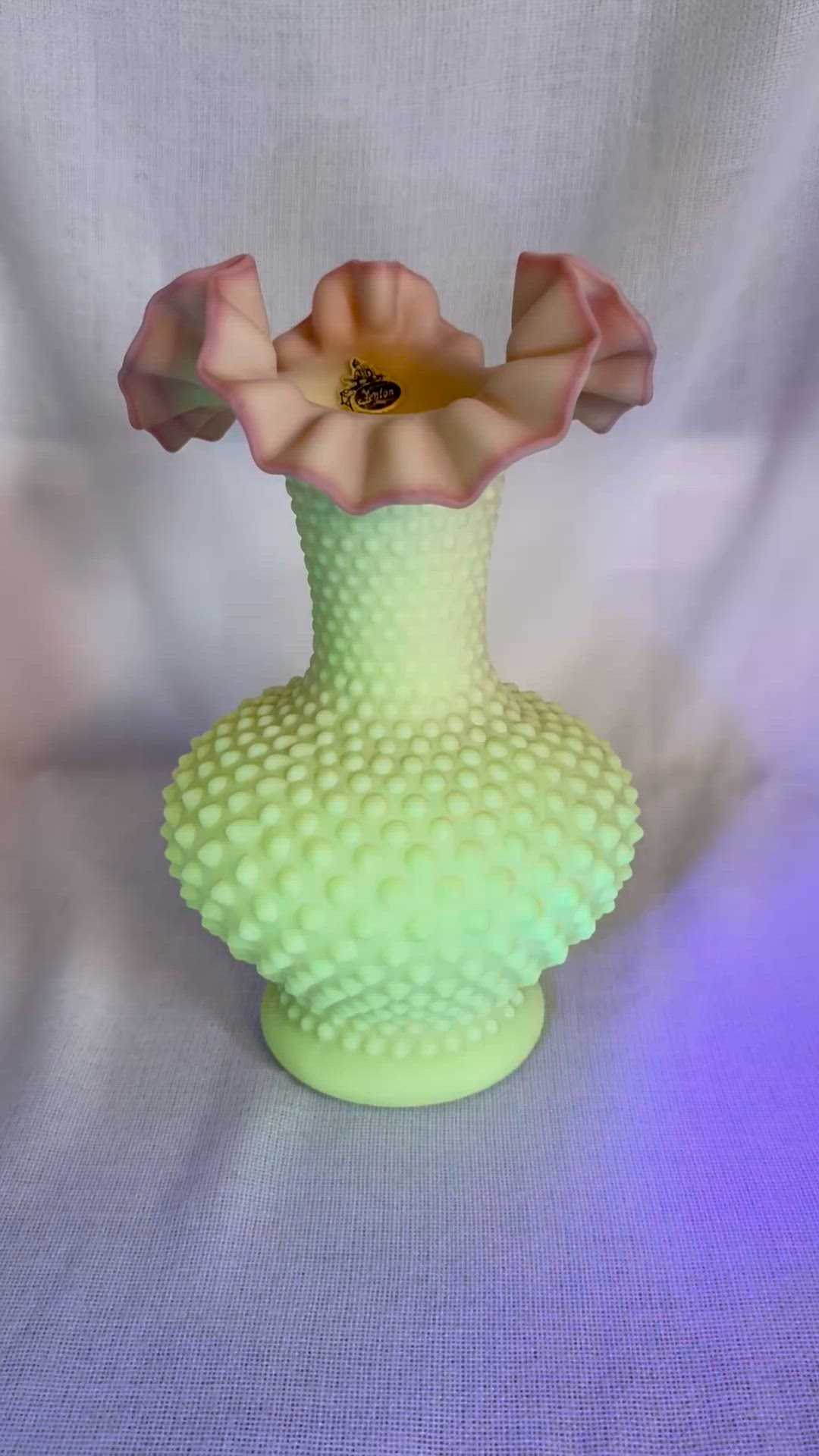 Vintage Fenton Burmese Uranium Glass Hobnail Vase