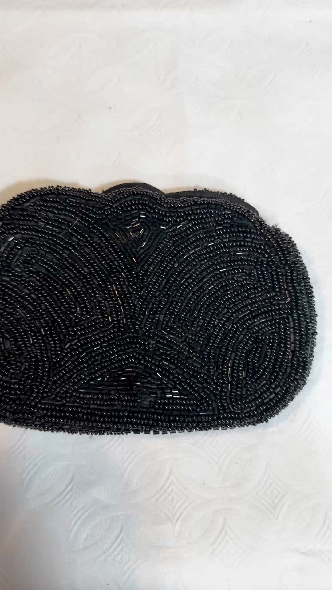 Vintage Black Hand Beaded Change Purse