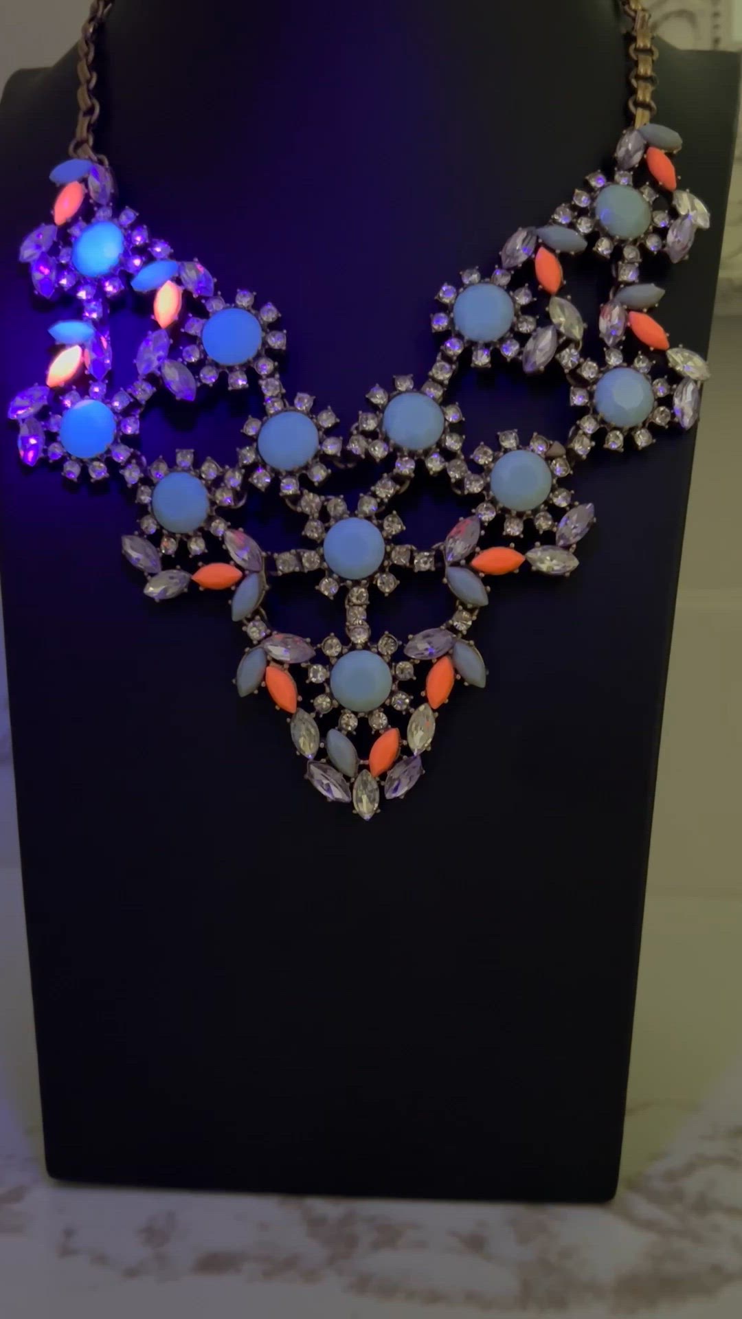 Vintage J Crew GLOWER Clear Crystal Lavender Celery Green Orange Rhinestone Statement Necklace