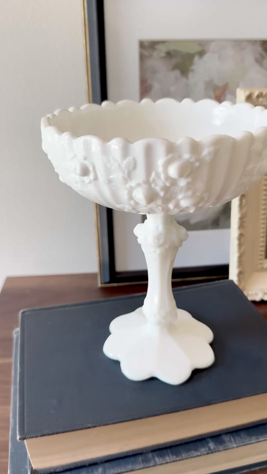 Fenton Rose Milk Glass Compote Mid century 1960s