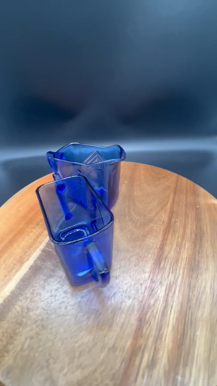 Cobalt Blue Art Deco Glass Creamer and Sugar Set by Hazel Atlas, 1930s