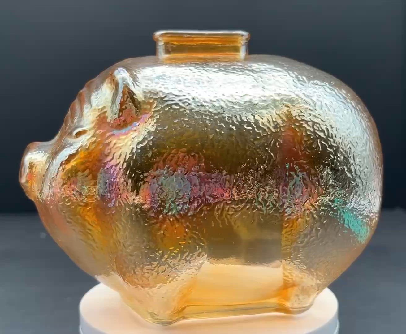Anchor Hocking Marigold Carnival Glass Piggy Bank Vintage