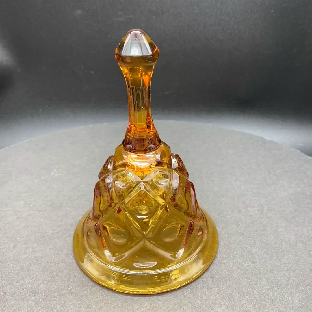 #1114 Vintage Viking Amber Glass Dinner Bell Diamond Quilted Thumb Print MCM