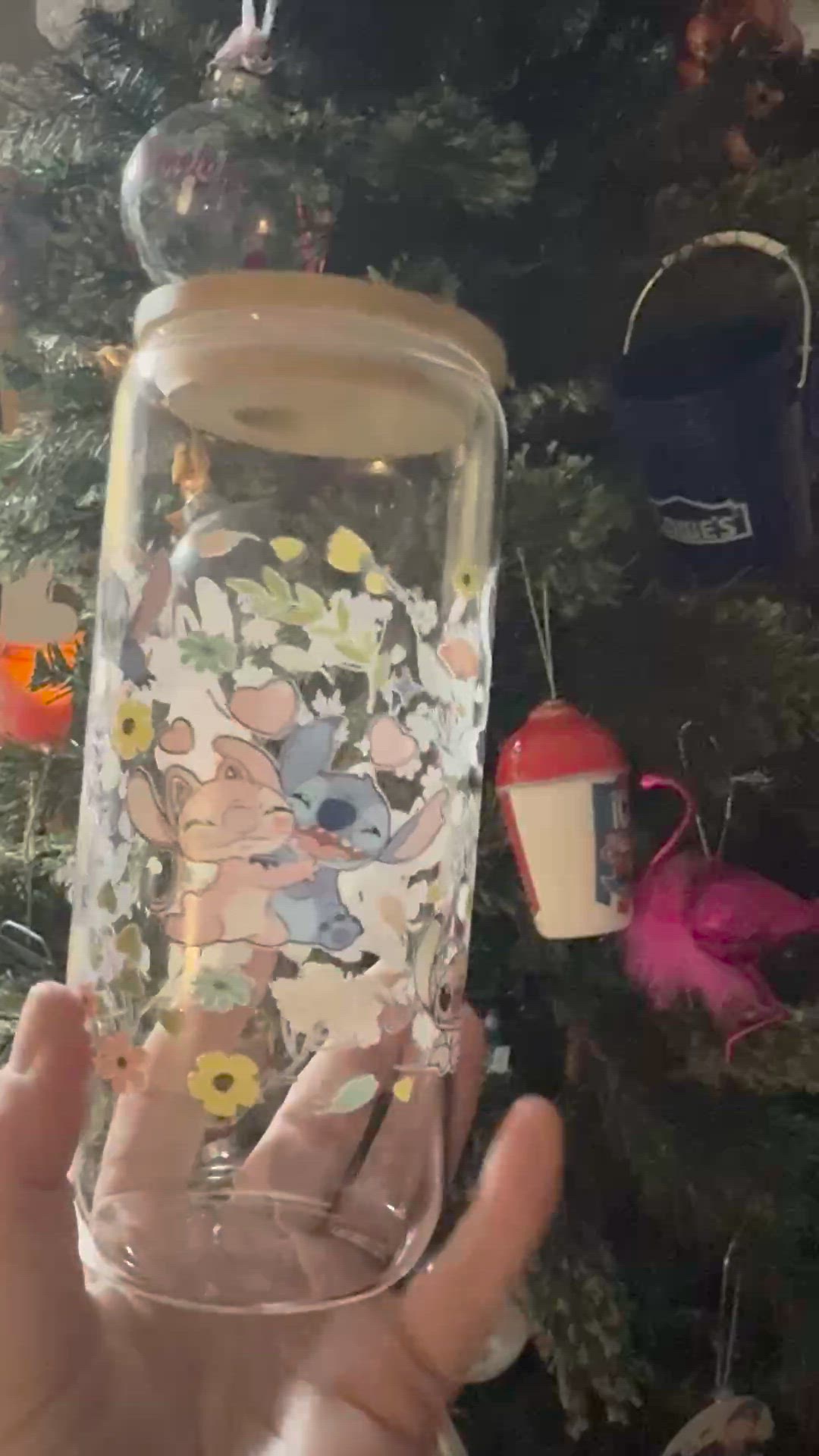 Sprintime stitch & angel 16 Oz Glass Can Tumbler