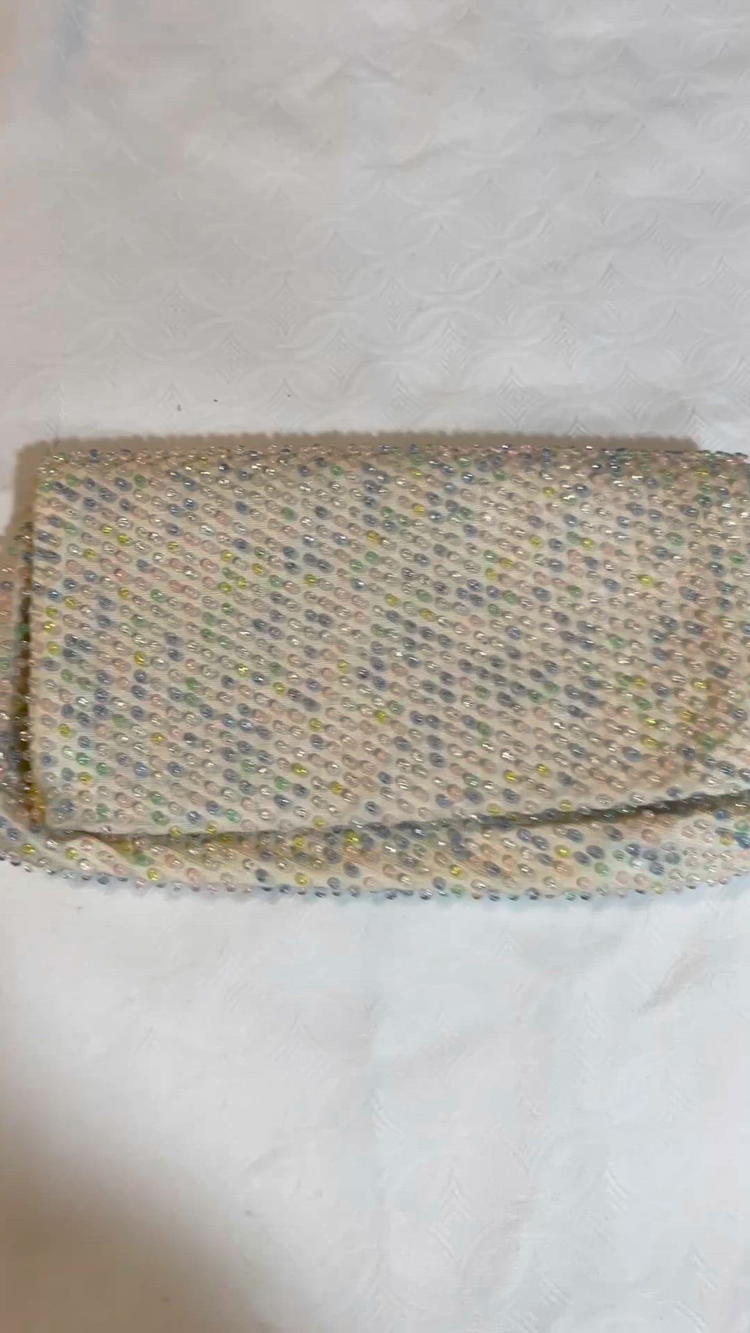 Vintage Lumured Made in USA Cream and Pastel Beaded Clutch Purse