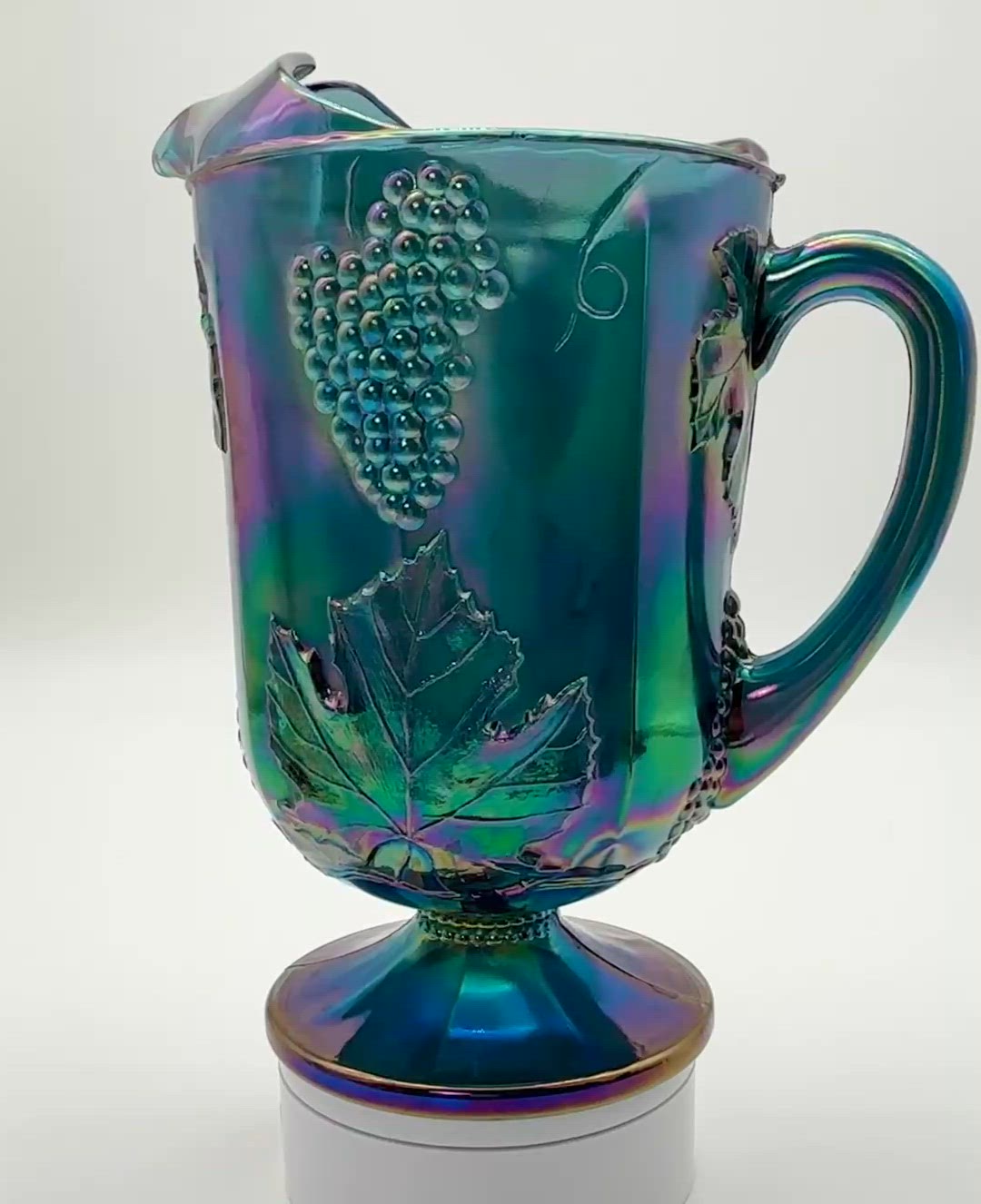Indiana Glass Blue Carnival Harvest Grape Pitcher | Vintage 1970s *GLOWS*
