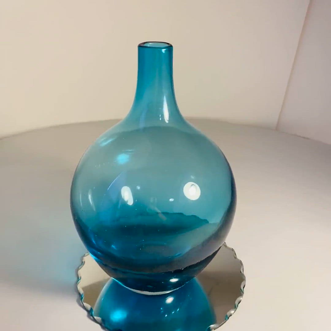#0223 Vintage Hand Blown Teal Glass Salong Vase by Johanna Jelinek Swedish Modern