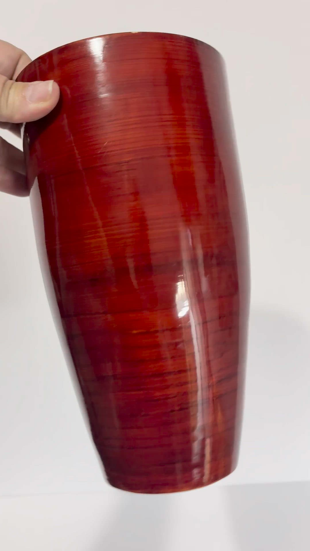 Contemporary glossy red bamboo cylinder vase