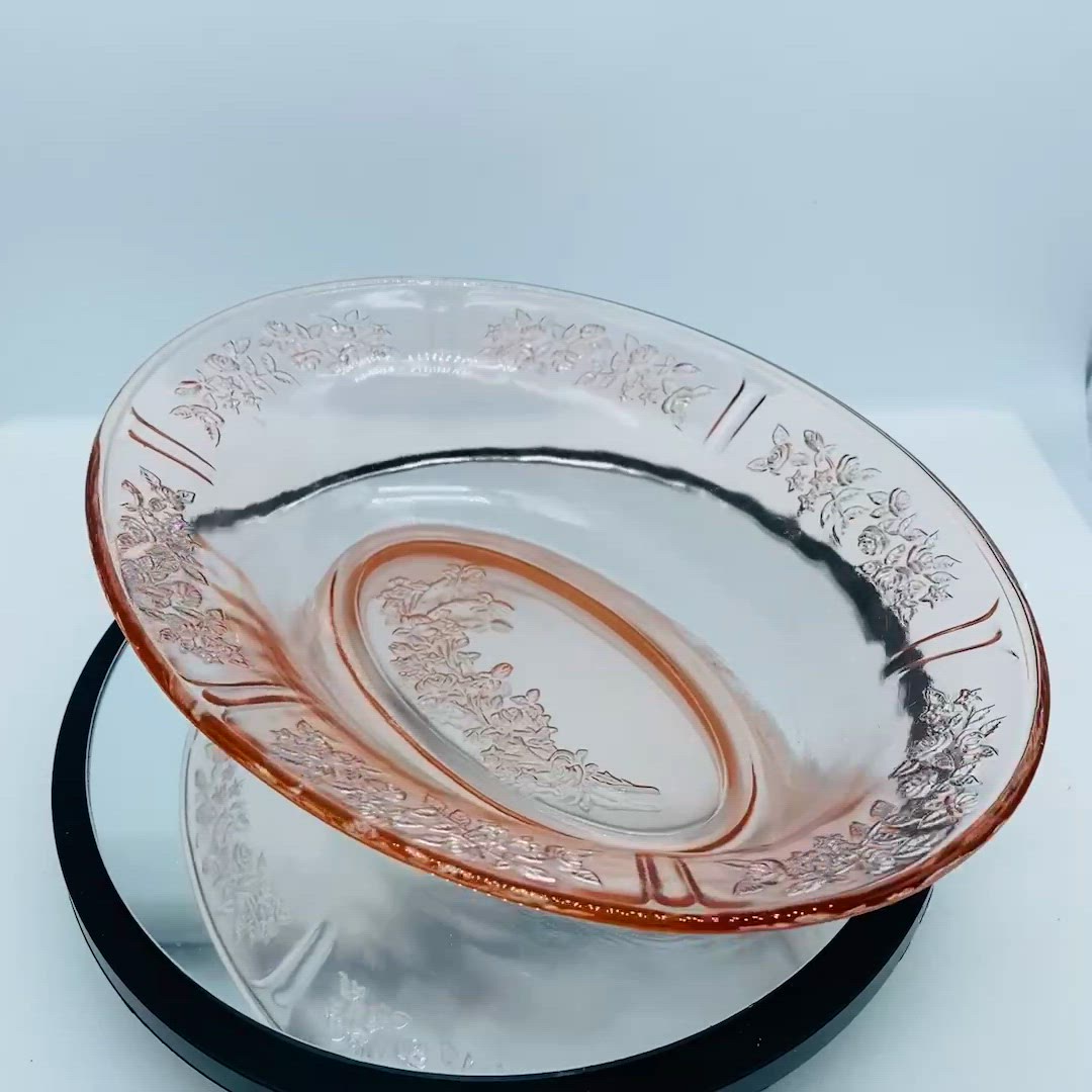 #0413 - Federal Glass Pink Depression Sharon Cabbage Rose Design Oval Serving Bowl