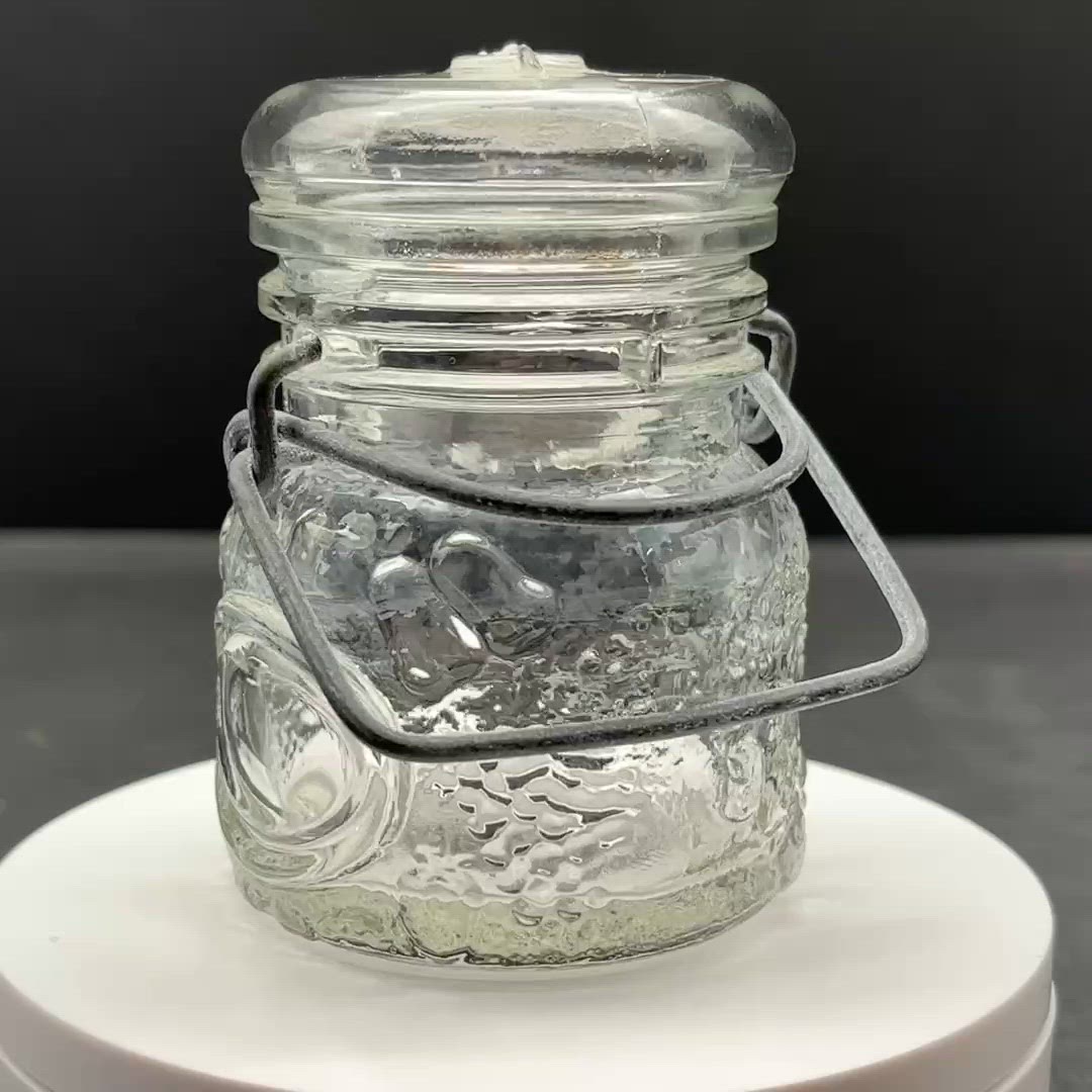 Wheaton Fruit Embossed Wire Bale Spice Jar with Glass Lid | Vintage