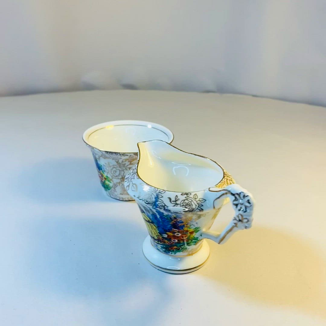 #1812 Vintage 1950s Crinoline Lady Bone Ceramic Creamer Sugar James Kent England
