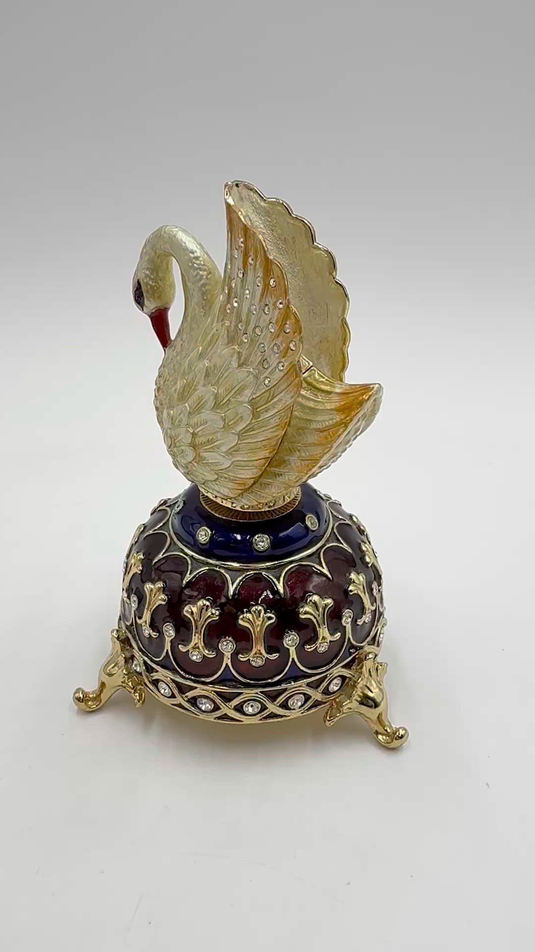 Swan Music Box Colorful Enamel Crystal Trinket Box Figurine Plays Swam Lake