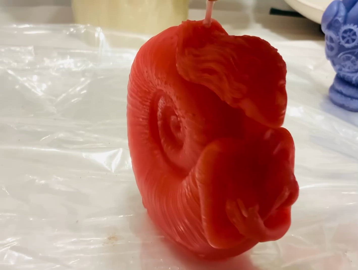 #32 - 4” By 4” Handcrafted Cryptic Creations Scented Candles Made By Me “trapped Mermaid 🧜‍♀️ In A Snail Body❤️ “ In A Beautiful Coral Color Coiled Bodied Mermaid Shaped