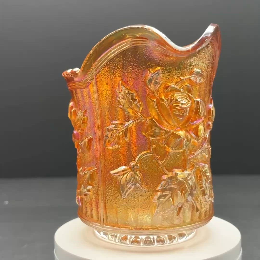 Antique Imperial Glass Lustre Rose Carnival Sugar & Creamer *GLOWS*