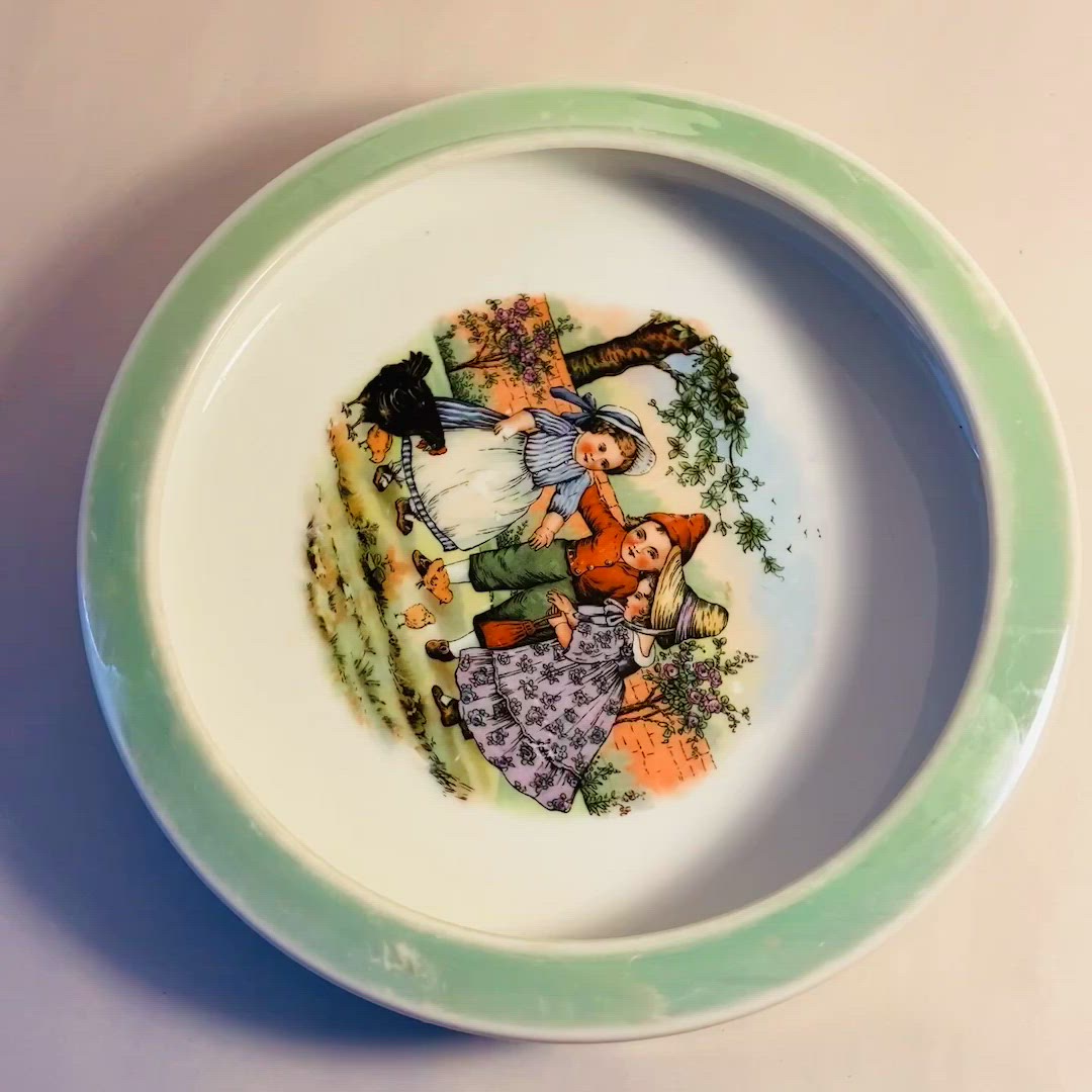 #1609 German Childs Cereal Food Dish Lustre Victorian Illustration Round