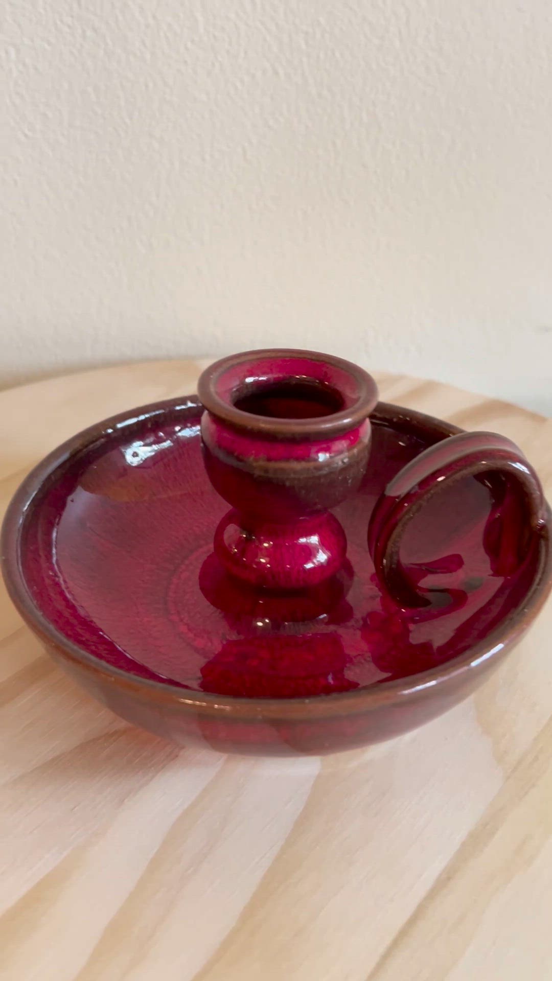 Owens Pottery Oxblood Red Chamberstick Candlestick Holder Signed NOB 2007