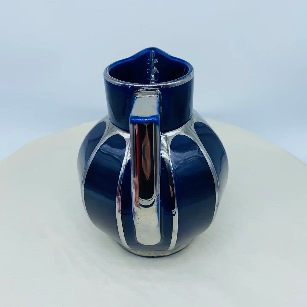 #2112 Royal Blue Coloured Pitcher with Silver Accents 5.5"T