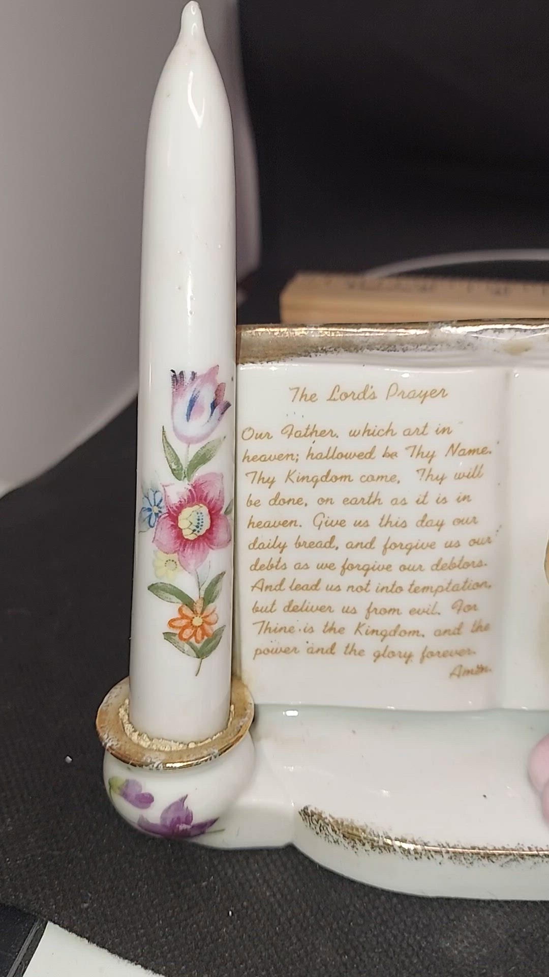 Lipper and Mann Porcelain The Lord's Prayer Girl Book  Planter Original Candle