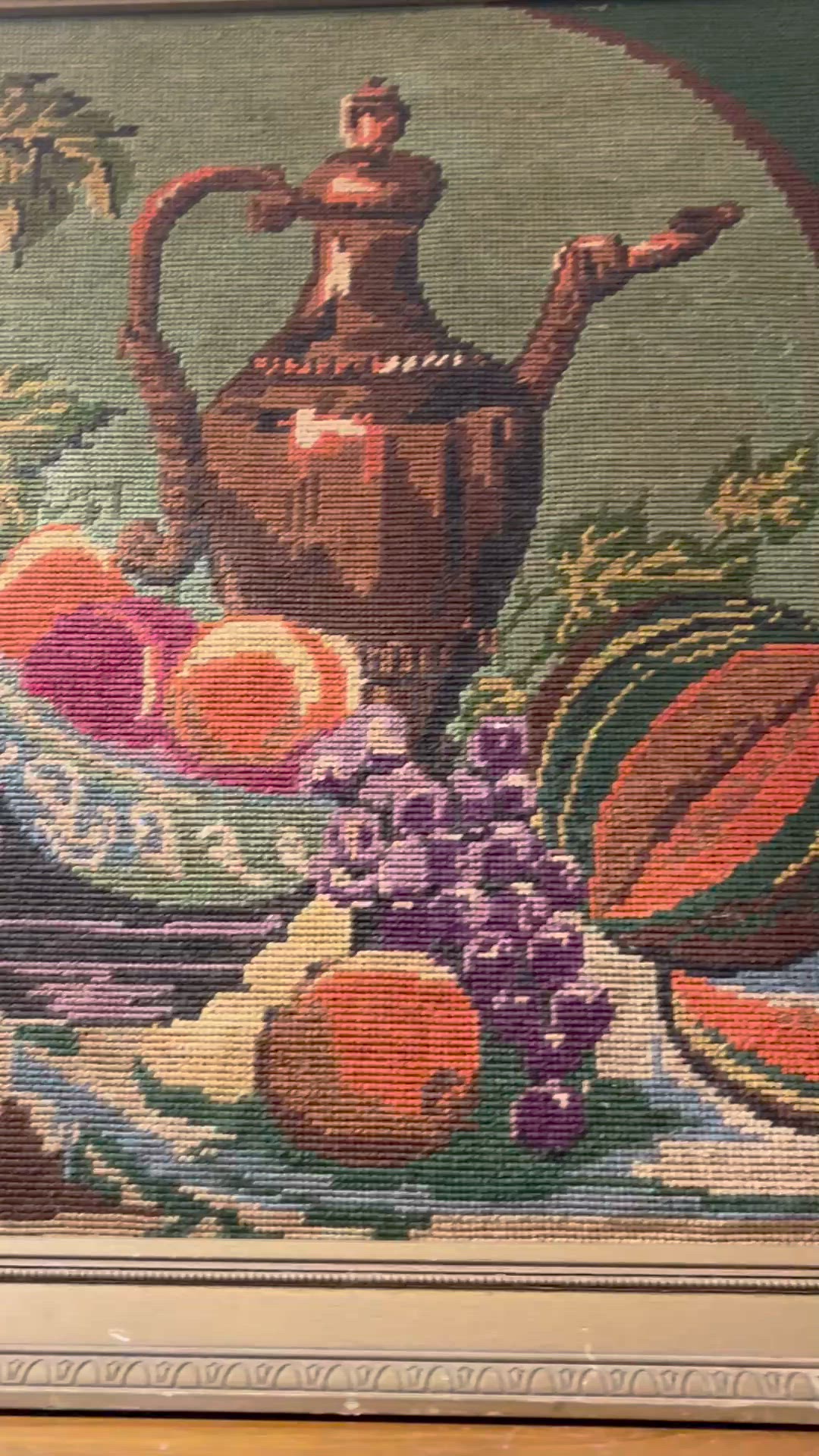 Vintage Original Hand Embroidered Still Life Needlepoint 